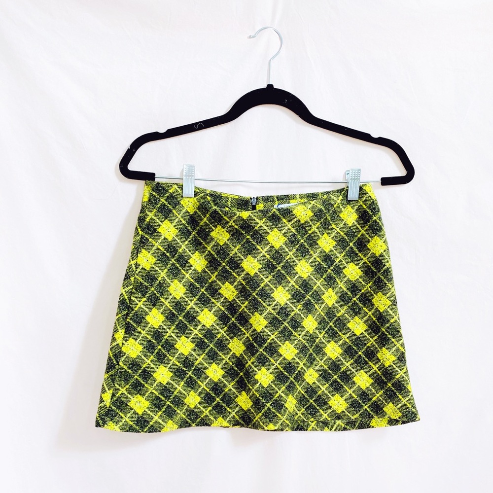 Zara Neon Plaid Mini Skirt